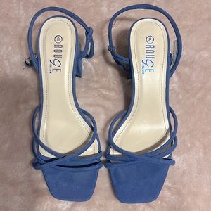 Blue Short Thick Heels, Crossed Toed